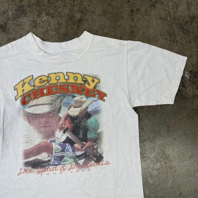 Music Country Vintage USA Graphic T-Shirt Kenny Chesney Y2K Tee, White Mens XS 4