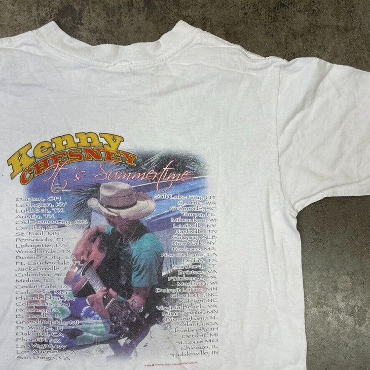 Music Country Vintage USA Graphic T-Shirt Kenny Chesney Y2K Tee, White Mens XS 7