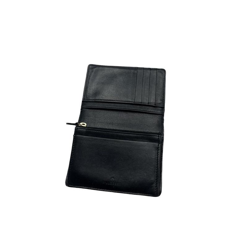 Vintage Mulberry Wallet in black leather. Iconic Tree logo embossed on the front with a spell-out l 3