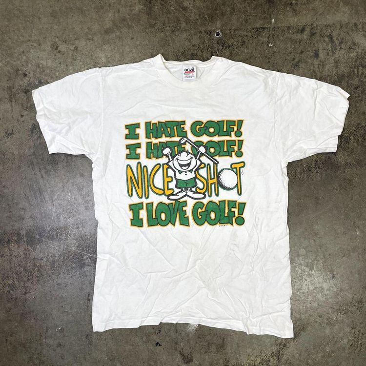Golf USA Graphic T-Shirt Vintage 90s Single Stitch Tee, White Mens Large