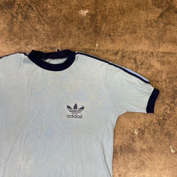 Adidas T-Shirt Trefoil 90s Graphic USA Sports Tee, Baby Blue, Mens Small 3