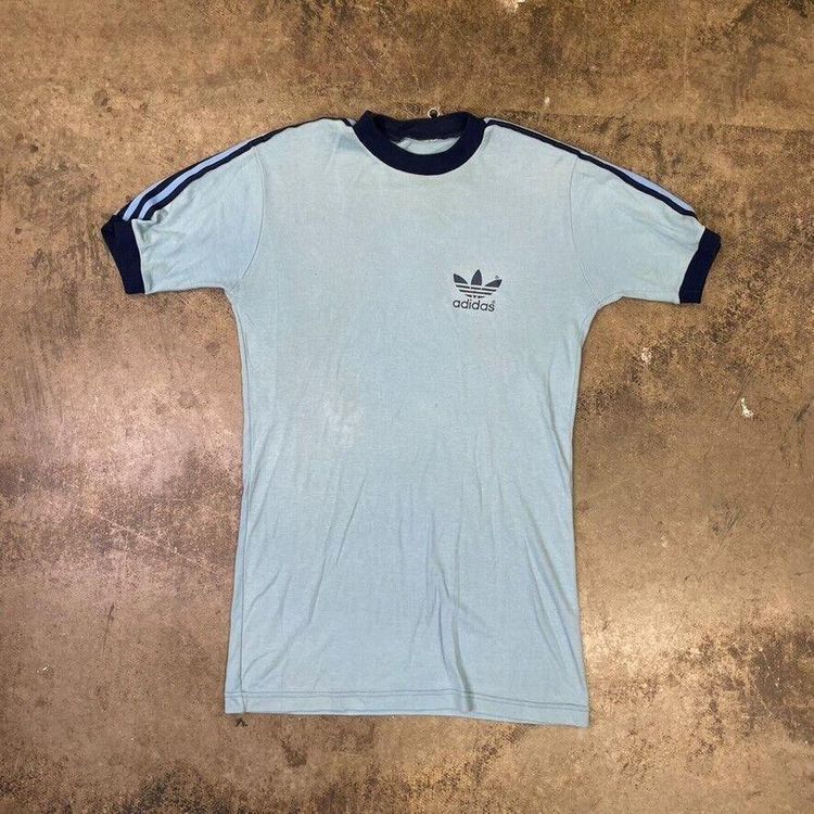 Adidas T-Shirt Trefoil 90s Graphic USA Sports Tee, Baby Blue, Mens Small