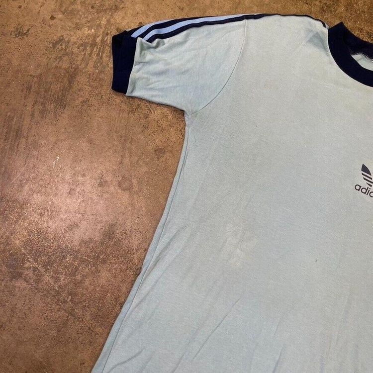 Adidas T-Shirt Trefoil 90s Graphic USA Sports Tee, Baby Blue, Mens Small 6