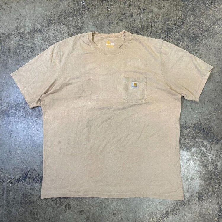 Carhartt T-Shirt Y2K Short Sleeve Pocket Workwear Tee, Beige, Mens XXL