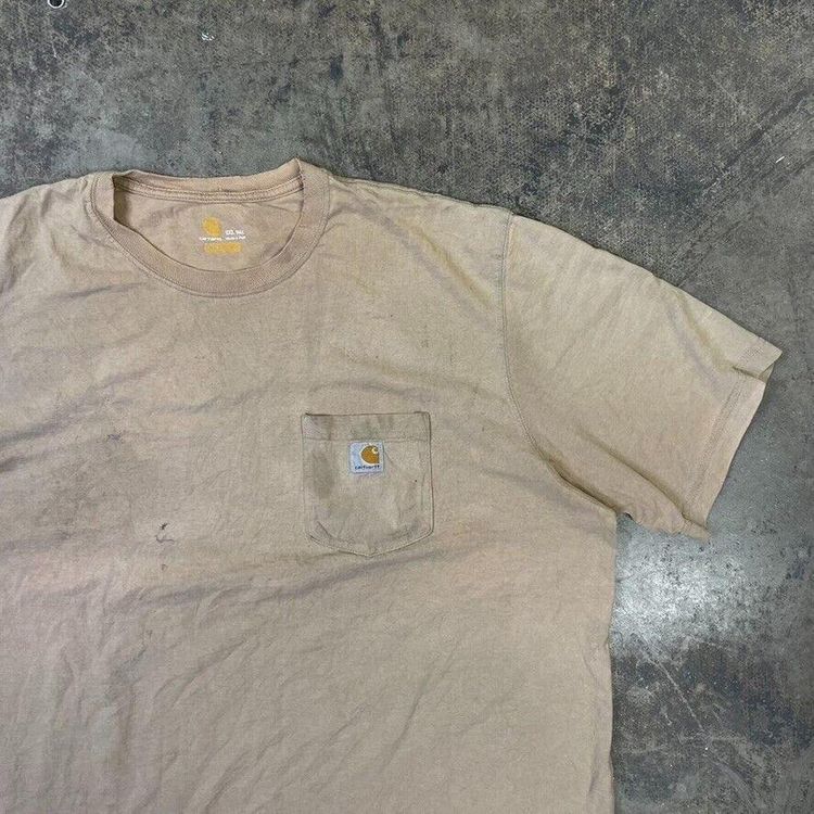 Carhartt T-Shirt Y2K Short Sleeve Pocket Workwear Tee, Beige, Mens XXL 2