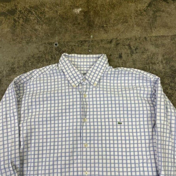 Lacoste Dress Shirt 90s Checkered Button Down Top, Blue, Mens 2XL imagen 2