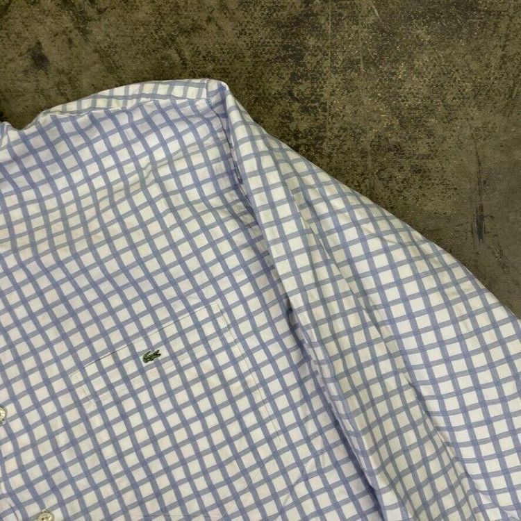 Lacoste Dress Shirt 90s Checkered Button Down Top, Blue, Mens 2XL imagen 4