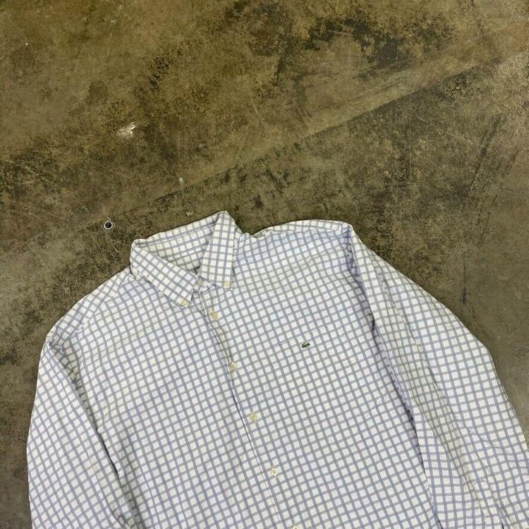 Lacoste Dress Shirt 90s Checkered Button Down Top, Blue, Mens 2XL imagen 3