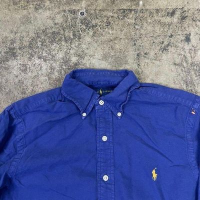 Ralph Lauren Shirt 90s Button Down Long Sleeve Top, Navy, Mens Small 4