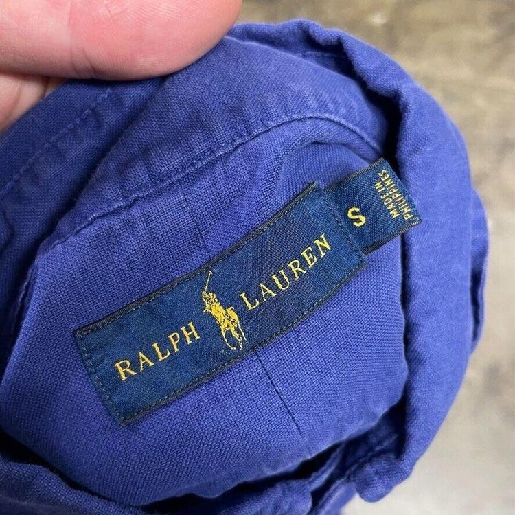 Ralph Lauren Shirt 90s Button Down Long Sleeve Top, Navy, Mens Small 7