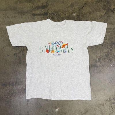 Bahamas T-Shirt 90s Tourist Diving Graphic Vintage Tee, Grey, Mens XL 1