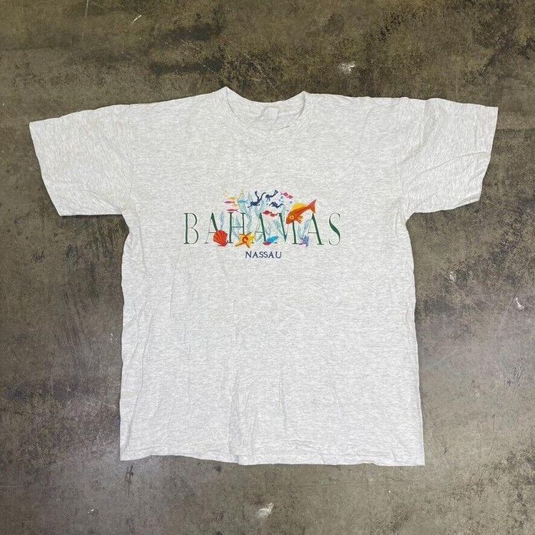 Bahamas T-Shirt 90s Tourist Diving Graphic Vintage Tee, Grey, Mens XL