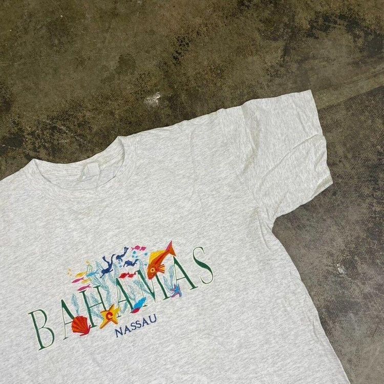 Bahamas T-Shirt 90s Tourist Diving Graphic Vintage Tee, Grey, Mens XL 3