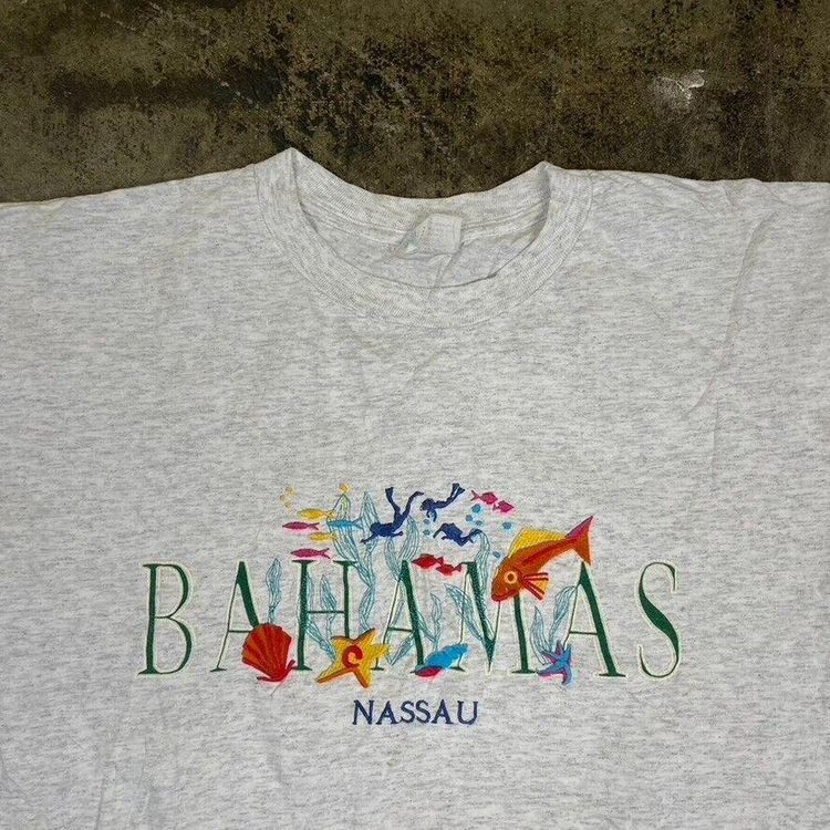 Bahamas T-Shirt 90s Tourist Diving Graphic Vintage Tee, Grey, Mens XL 2