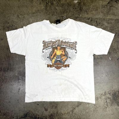 Harley Davidson T-Shirt Y2K USA Biker Graphic Short Sleeve Tee, White, Mens XL 2