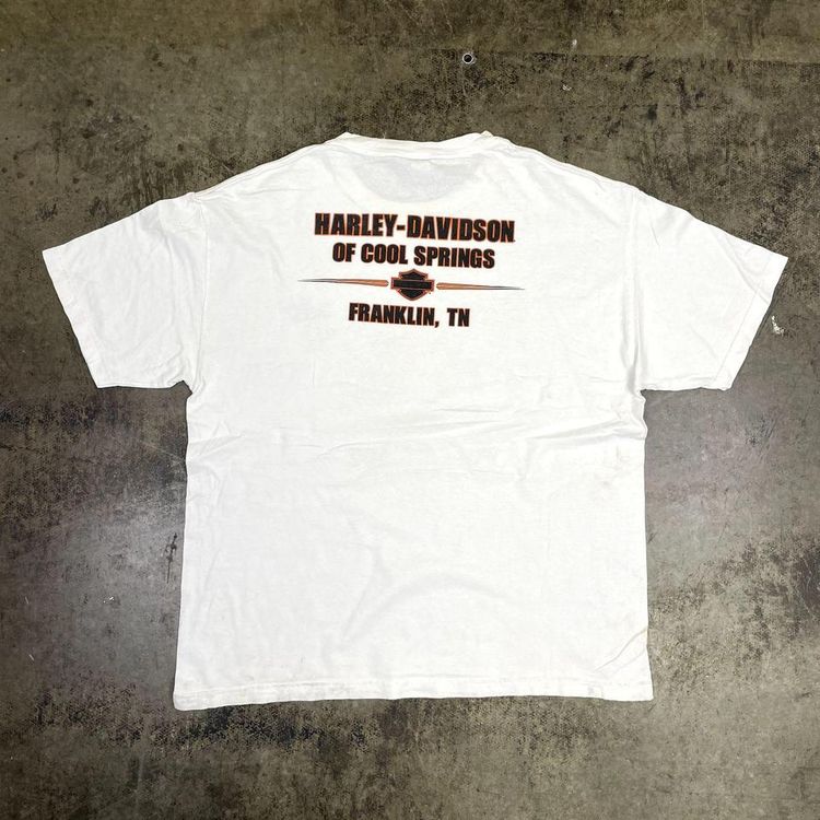 Harley Davidson T-Shirt Y2K USA Biker Graphic Short Sleeve Tee, White, Mens XL