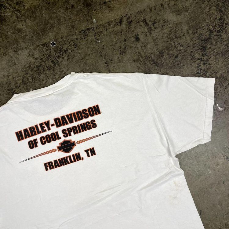 Harley Davidson T-Shirt Y2K USA Biker Graphic Short Sleeve Tee, White, Mens XL 8