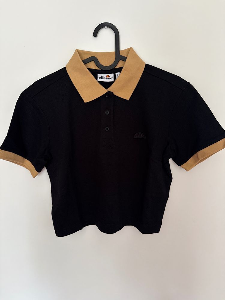 Ellesse ellesse black polo shirt with tan collar and sleeve cuffs product image