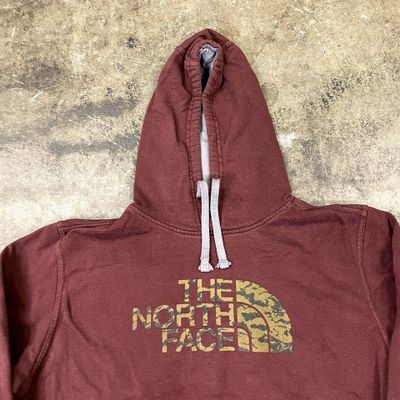 The North Face Hoodie Sports Spellout Outdoor Sweatshirt, Burgundy, Mens Large 2