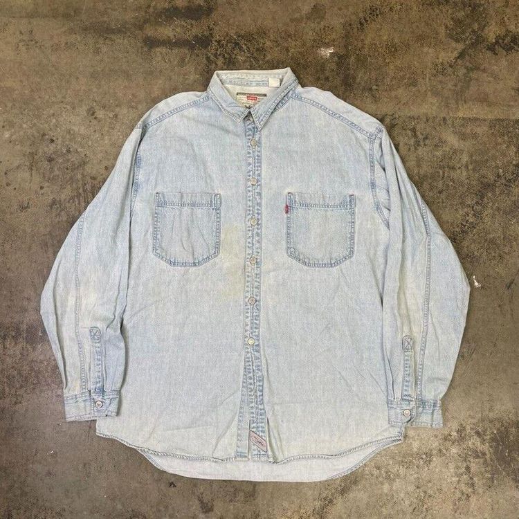 Levis Shirt USA Denim Y2K Vintage Button Up Top, Washed Blue, Mens XL