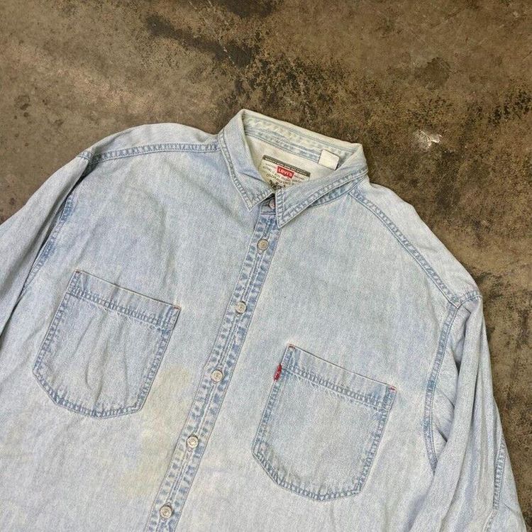 Levis Shirt USA Denim Y2K Vintage Button Up Top, Washed Blue, Mens XL 3