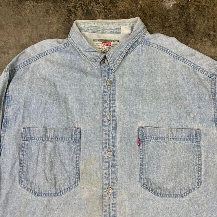Levis Shirt USA Denim Y2K Vintage Button Up Top, Washed Blue, Mens XL 2