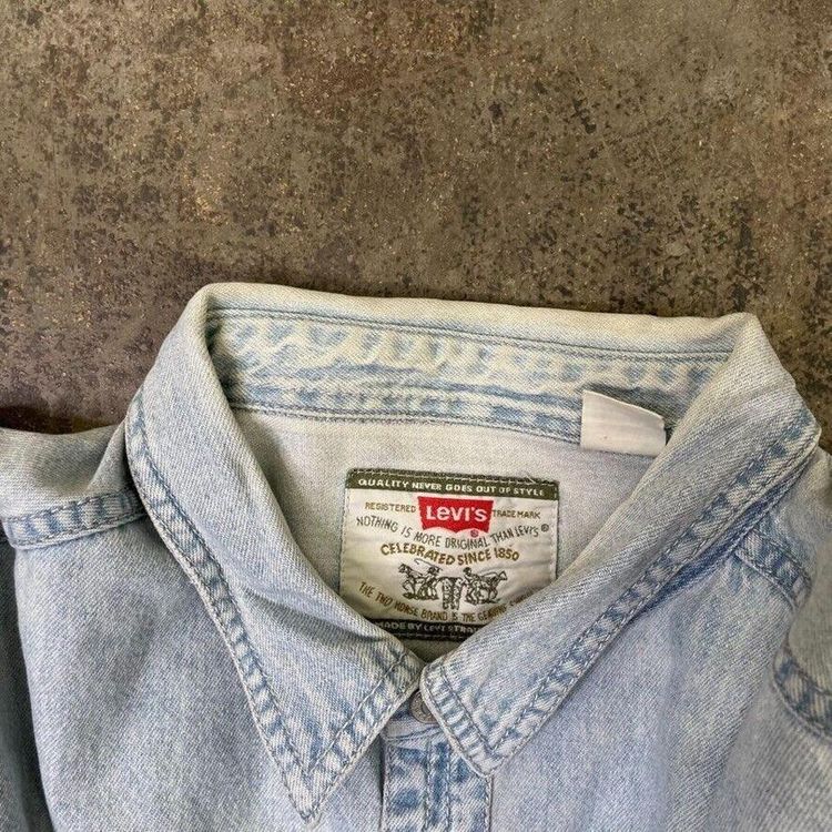 Levis Shirt USA Denim Y2K Vintage Button Up Top, Washed Blue, Mens XL 6