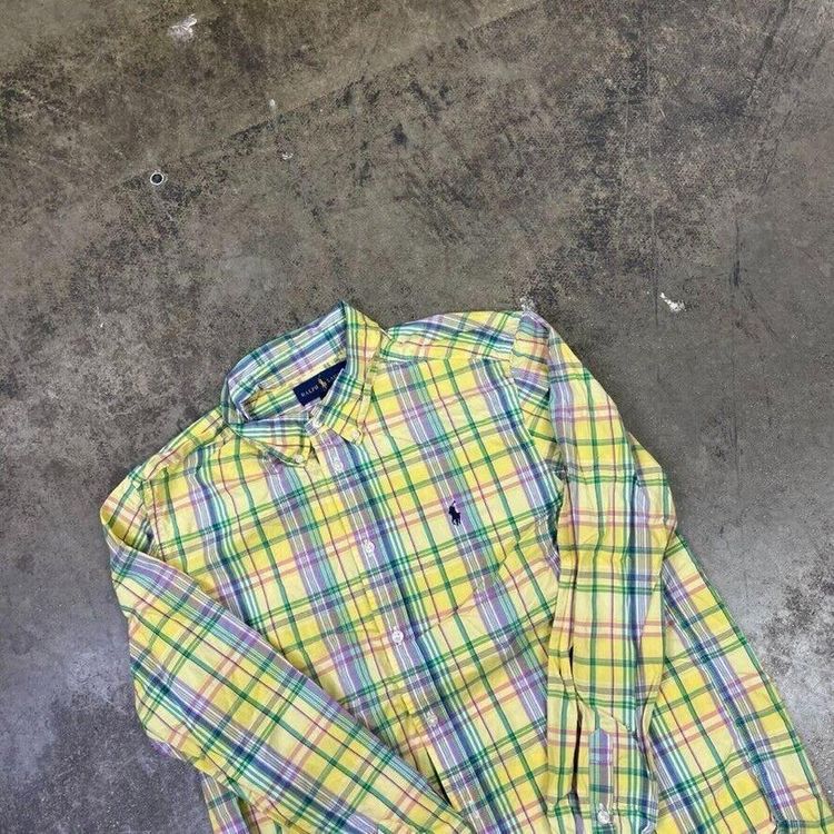 Polo Ralph Lauren Dress Shirt Checkered Y2K Button Down, Yellow, Womens XL 3