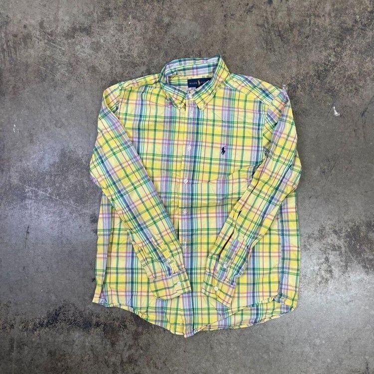 Polo Ralph Lauren Dress Shirt Checkered Y2K Button Down, Yellow, Womens XL