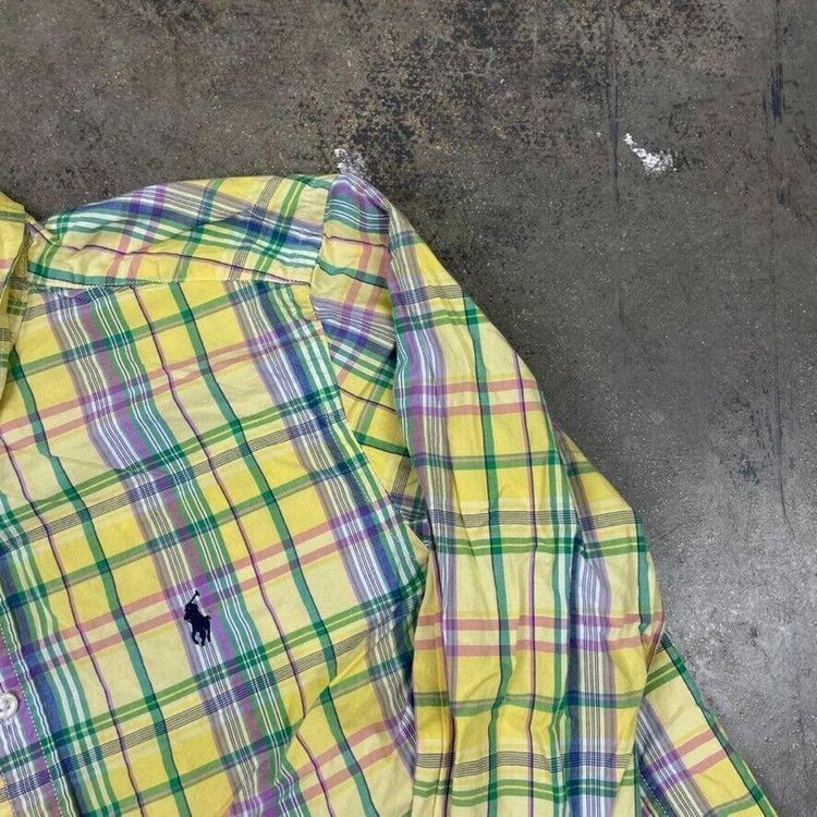 Polo Ralph Lauren Dress Shirt Checkered Y2K Button Down, Yellow, Womens XL 4