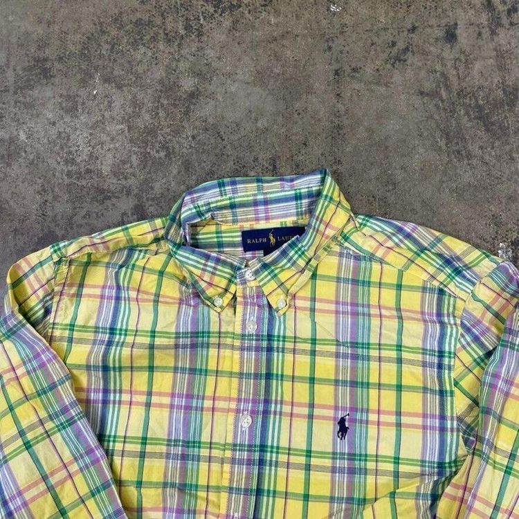 Polo Ralph Lauren Dress Shirt Checkered Y2K Button Down, Yellow, Womens XL 2