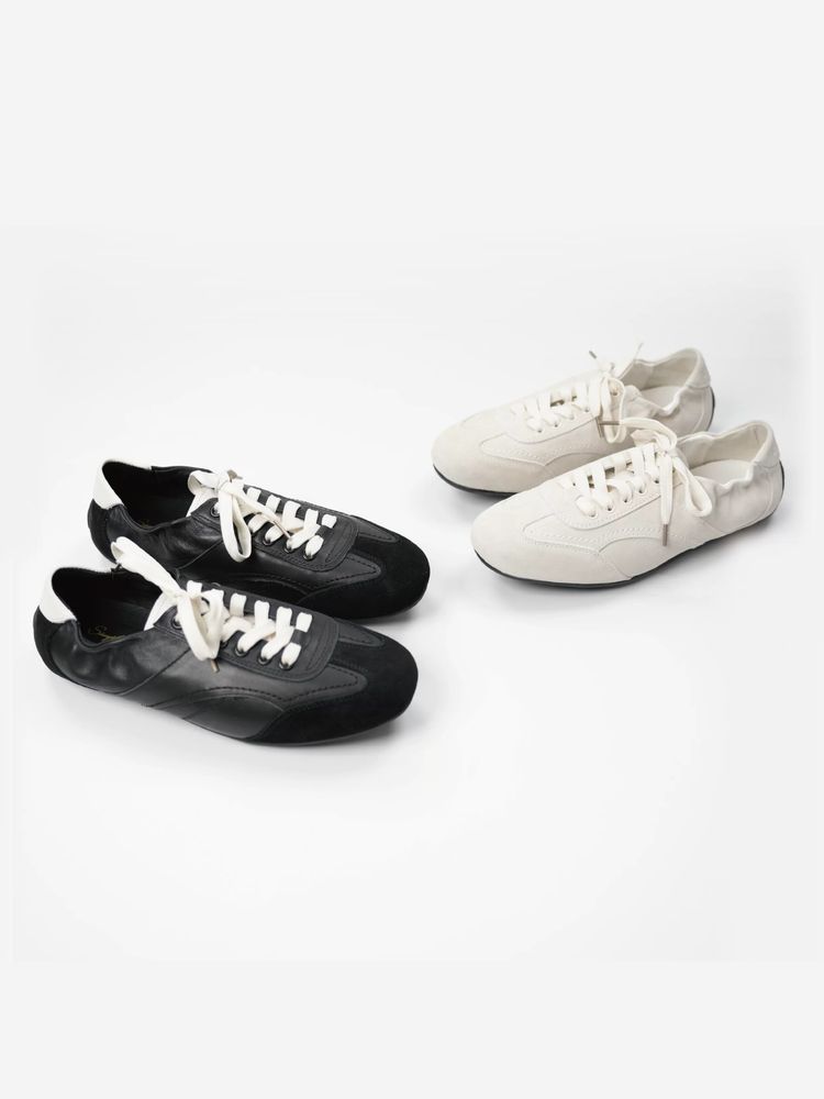Black And White Lace-Up Sneakers image 2