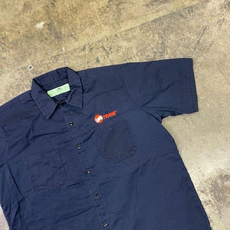 Red Kap Shirt Y2K Short Sleeve Button Up Workwear Top, Navy, Mens XL image 3