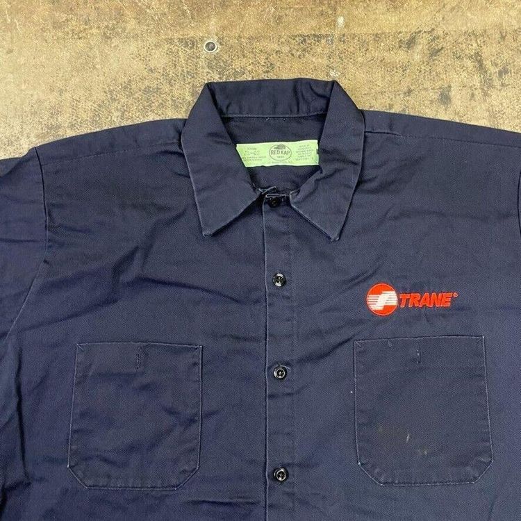 Red Kap Shirt Y2K Short Sleeve Button Up Workwear Top, Navy, Mens XL image 2