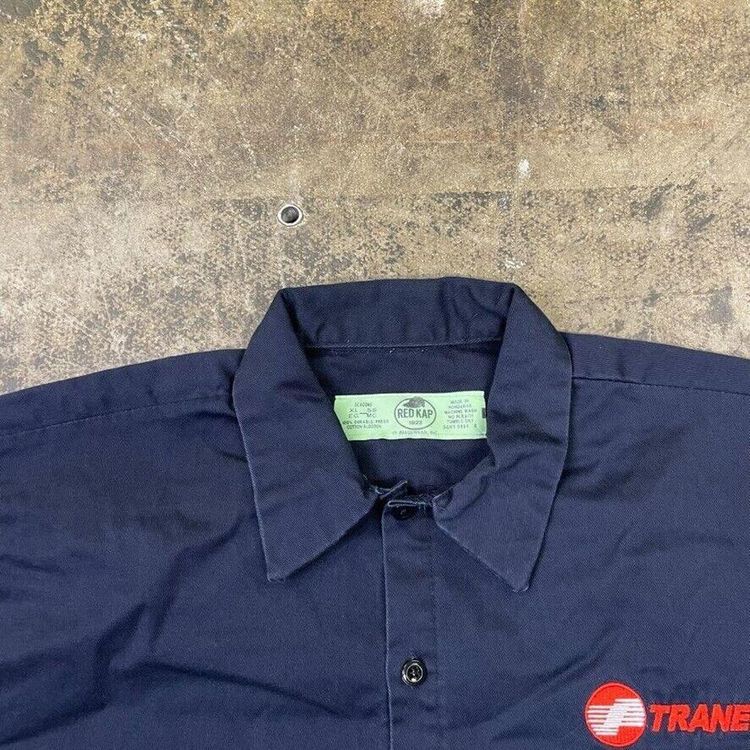 Red Kap Shirt Y2K Short Sleeve Button Up Workwear Top, Navy, Mens XL image 5