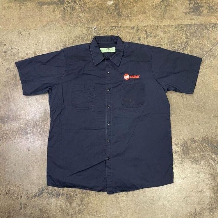 Red Kap Shirt Y2K Short Sleeve Button Up Workwear Top, Navy, Mens XL image 1