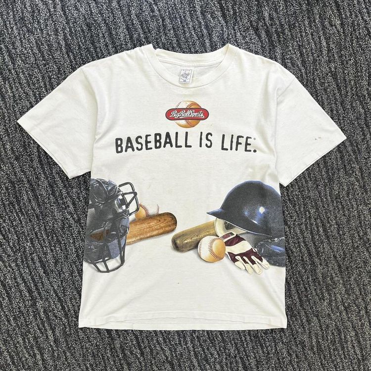 Vintage T Shirt, All Over Print Baseball is Life Single Stitch T Shirt in Cream