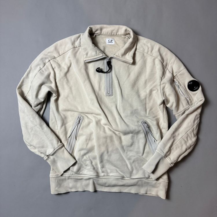 C.P Company Beige 1/4 Zip Sweatshirt - Medium