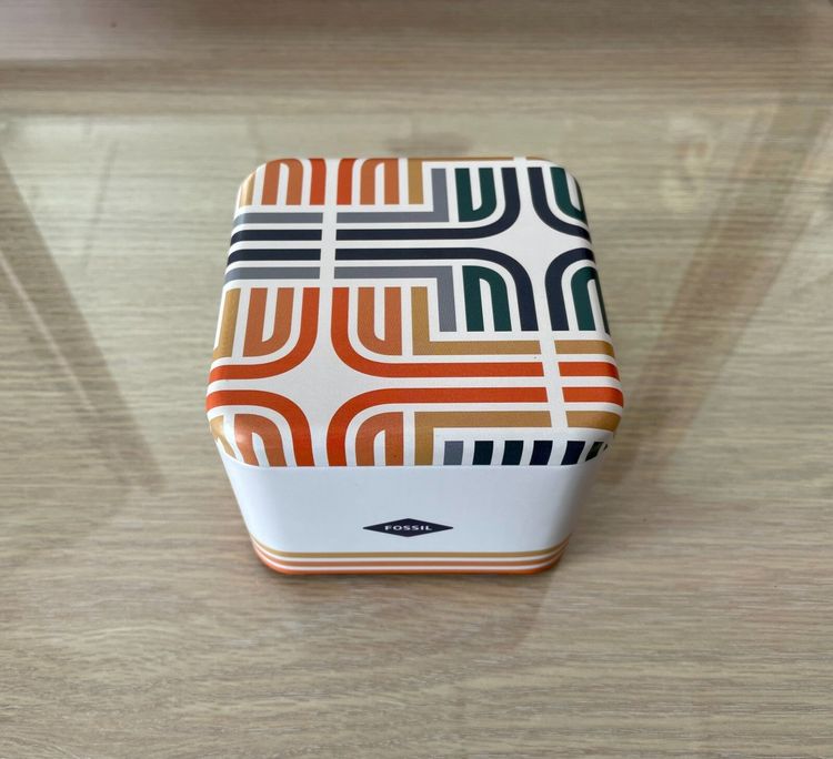 Fossil New Fossil White / Grey Metal Tin Storage / Jewellery Box + Pouch & Manual product image