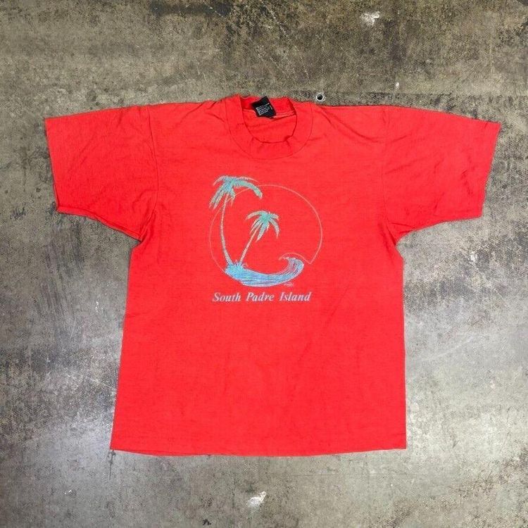 South Padre Graphic T-Shirt Vintage Single Stitch Tourist Tee, Red, Mens Large