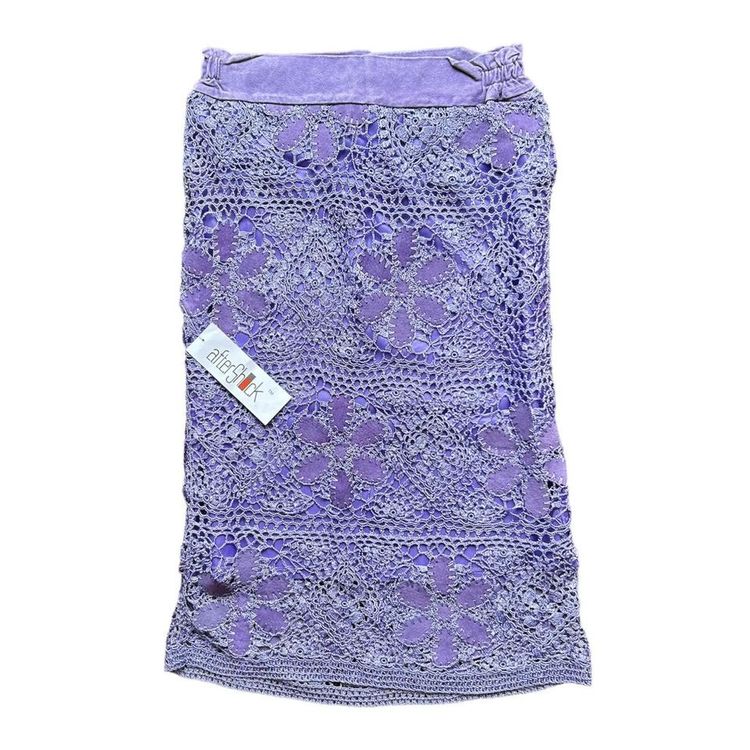 Vintage deadstock lilac crochet and real suede floral midi skirt