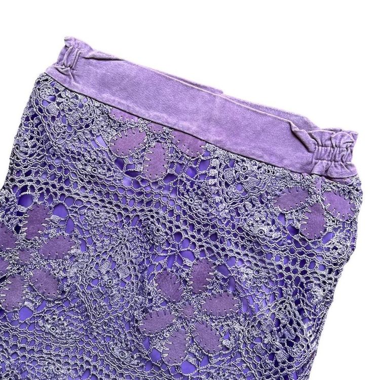 Vintage deadstock lilac crochet and real suede floral midi skirt 2