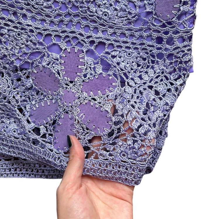 Vintage deadstock lilac crochet and real suede floral midi skirt 3