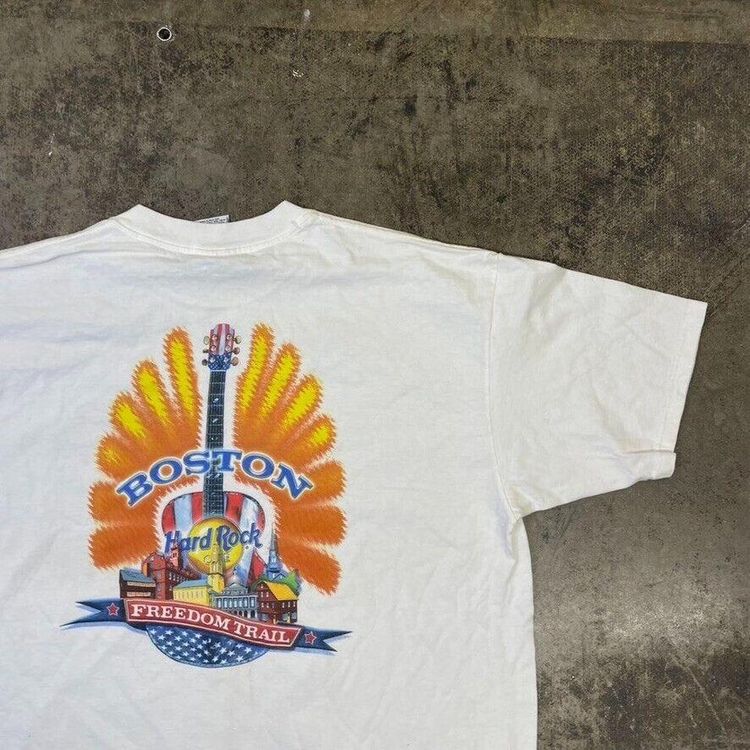 Hard Rock Cafe T-Shirt Vintage Boston Guitar USA Graphic 90s Tee, White Mens XXL 2