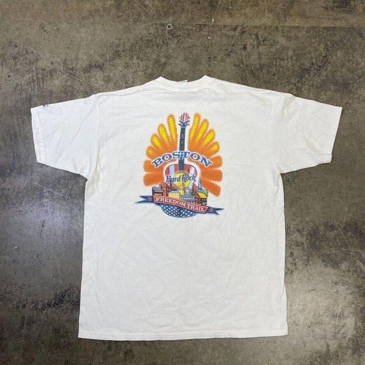 Hard Rock Cafe T-Shirt Vintage Boston Guitar USA Graphic 90s Tee, White Mens XXL