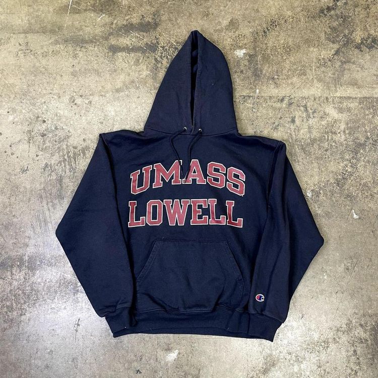 Champion Hoodie College USA Vintage Y2K Sports Sweatshirt, Navy Blue Mens Medium
