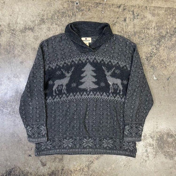 Woolrich Jumper Wool Knitted Mock USA Sweater, Grey, Womens Medium