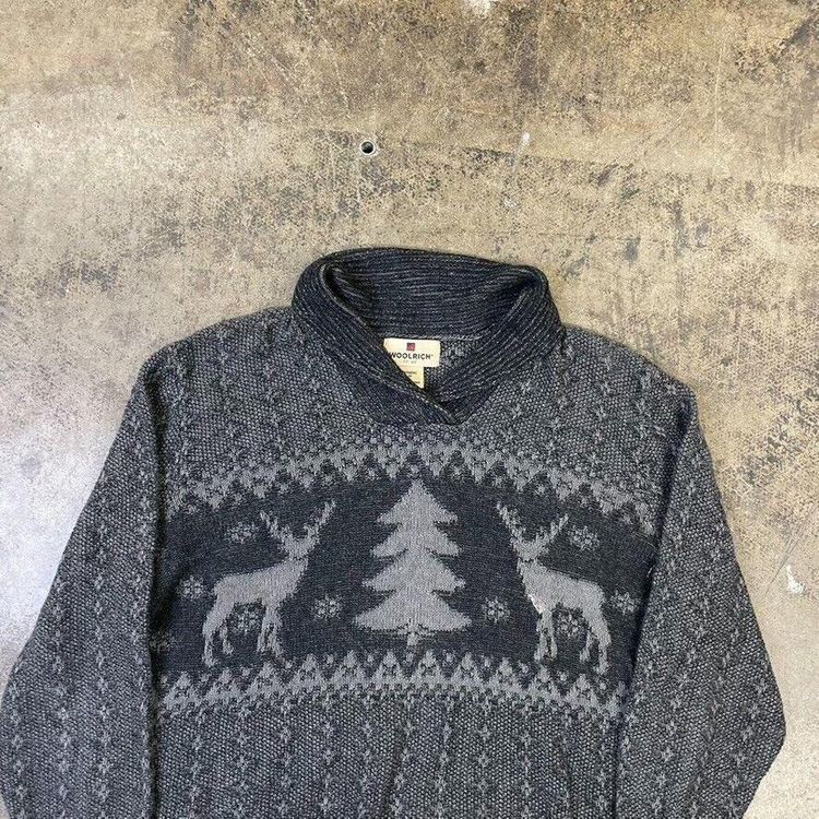 Woolrich Jumper Wool Knitted Mock USA Sweater, Grey, Womens Medium 3