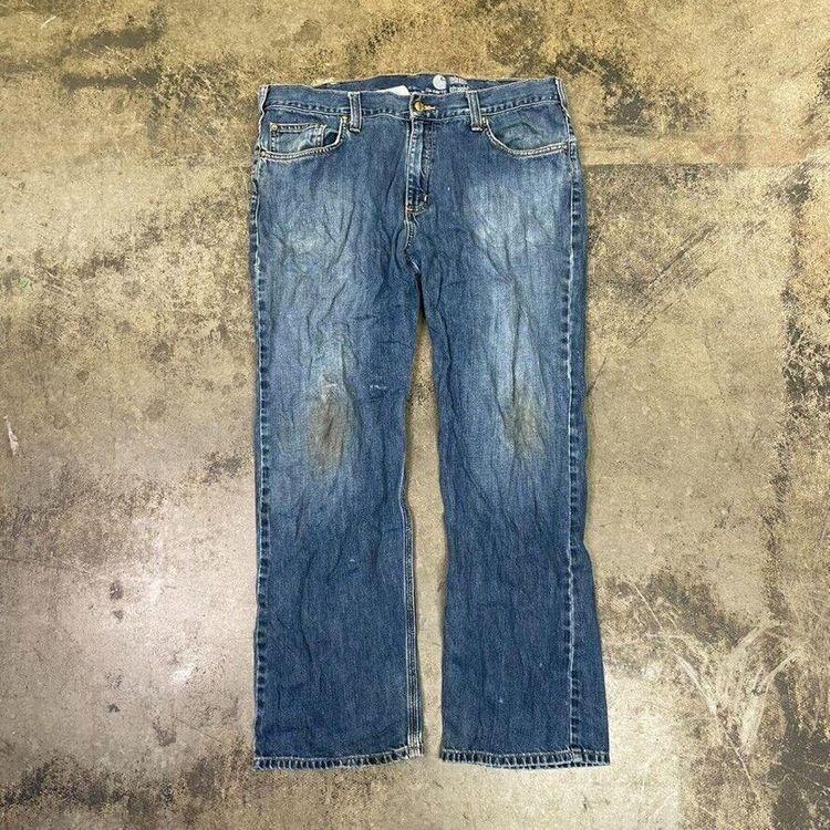 Carhartt Jeans Relaxed Fit Carpenter Denim Workwear Trousers, Blue, Mens 38