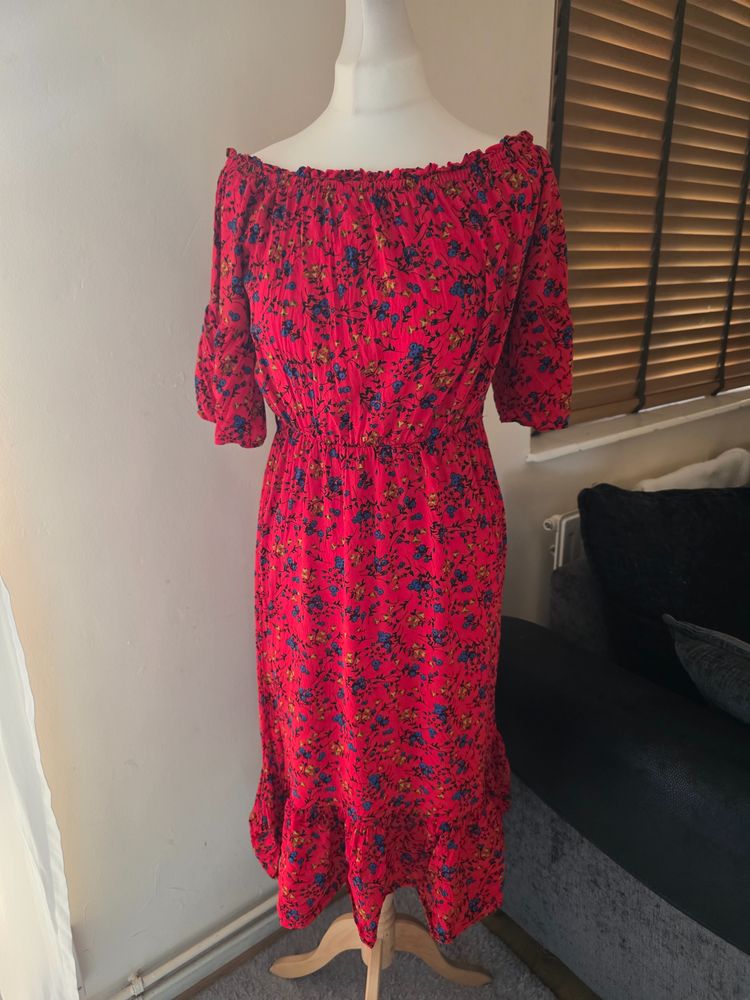 Papaya Red Floral Off-Shoulder Dress size 14